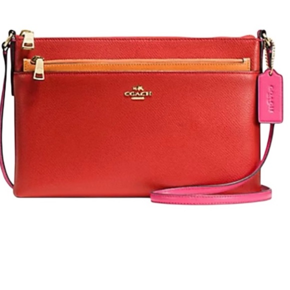 COACH East West Pop Up Pouch Crossbody Red Orange Pink - Picture 14 of 14